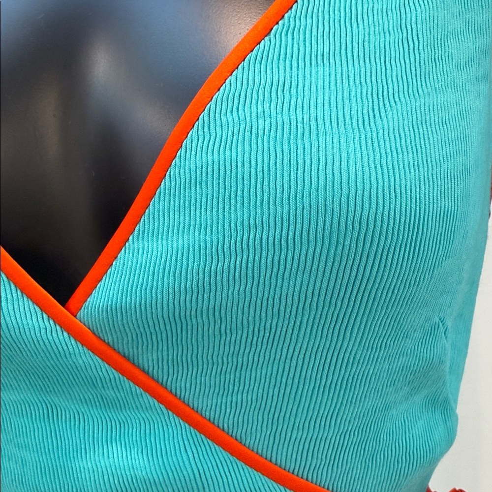 DIANE VON FURSTENBERG Turquoise Wrap Dress Orange Trim trending Luxury DVF 2 NEW - Picture 4 of 11